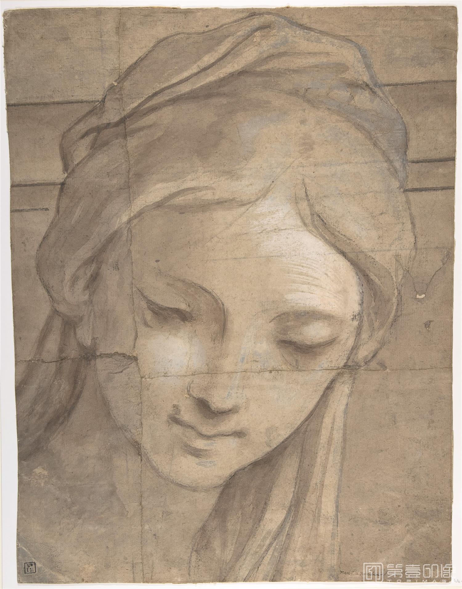 素描-美国纽约大都会美术馆素描藏画-Carlo CignaniHead of a Young Woman in Three-Quarter View Facing Left-0409